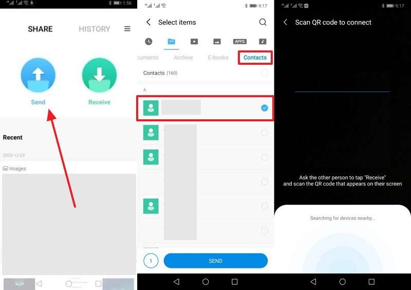 send vcf file via shareme