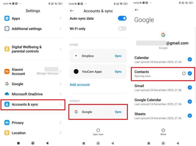 sync contacts to google account