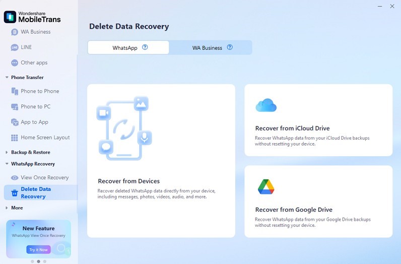 access whatsapp recovery tab