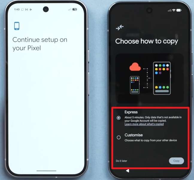 choose data to copy