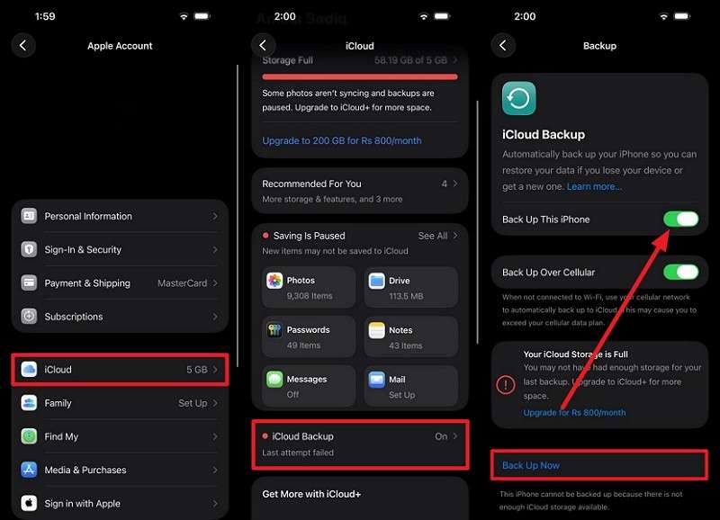 pick backup now icloud