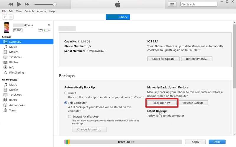 backup iphone to itunes