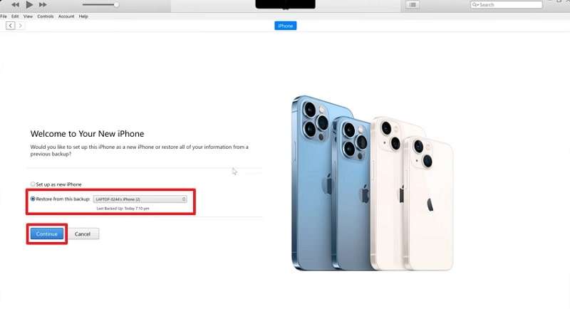 restore iphone from itunes