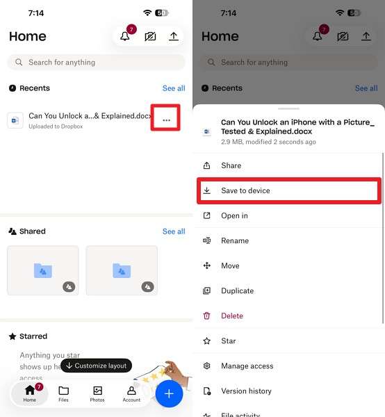 save files to device