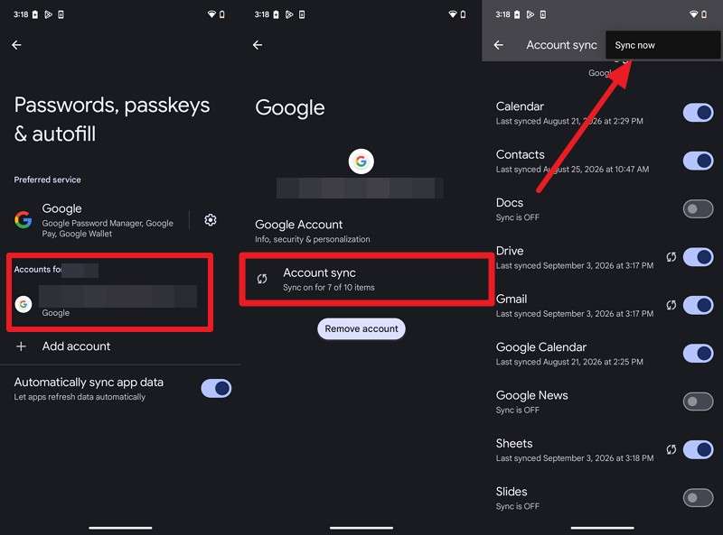 sync the google account