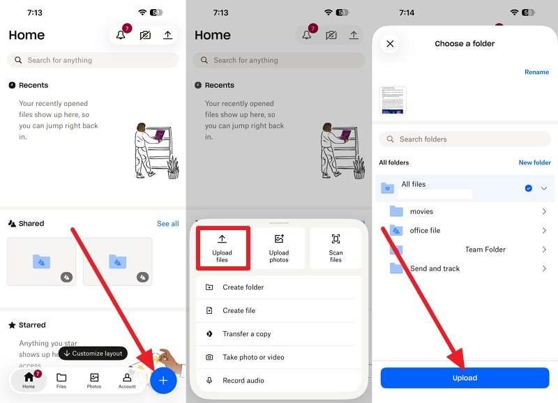 tap on upload files