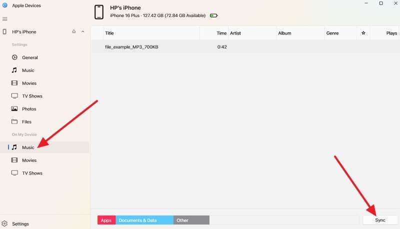 tap music and sync