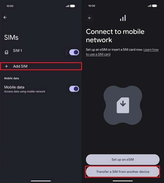add esim android choose transfer