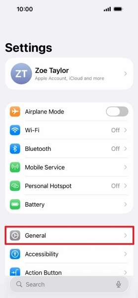 access iphone general settings