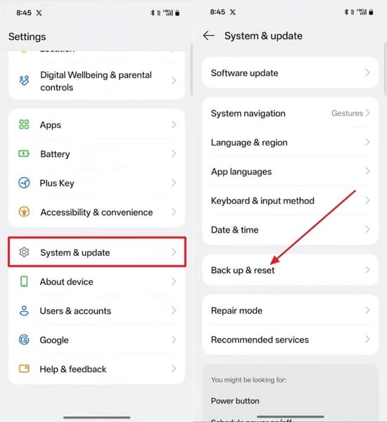 access system update android settings