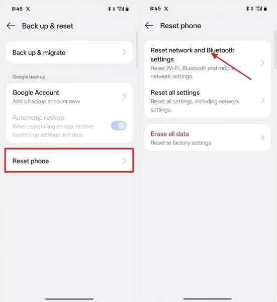 android reset network bluetooth settings