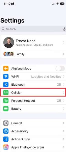 iphone cellular services settings