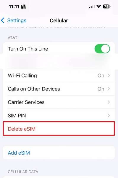 delete esim option iphone