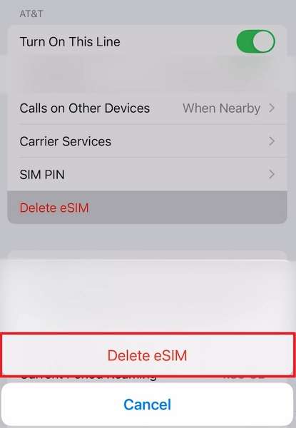 confirm iphone esim deletion