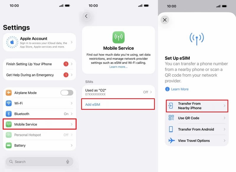 transfer esim nearby iphone