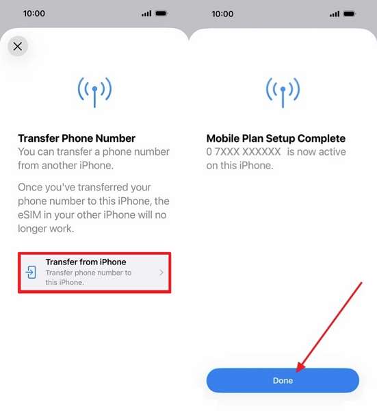 confirm transfer from iphone esim