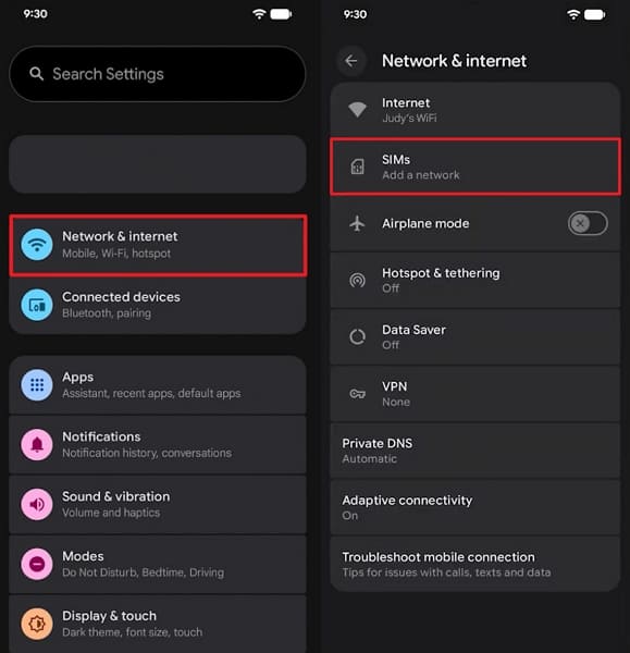access network internet settings