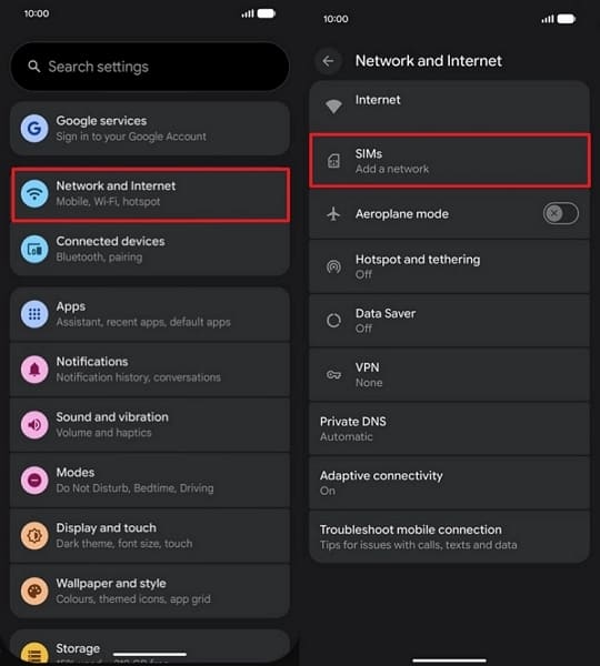 access android network android settings