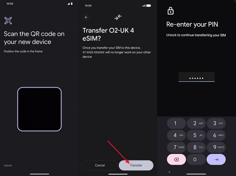 scan qr code android transfer esim