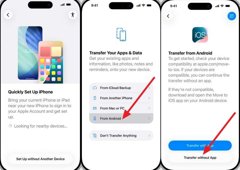 transfer without the app