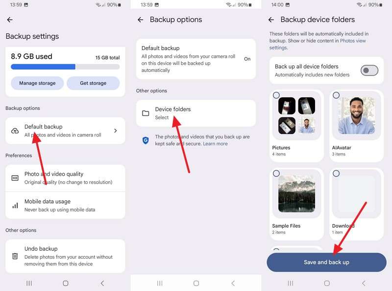 choose folders and save backup