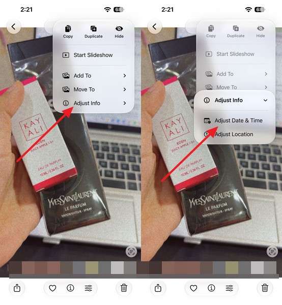 select adjust info option