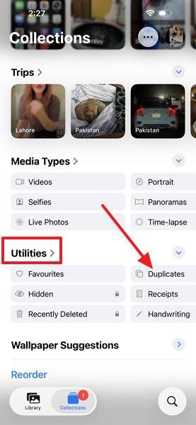 select collections and duplicates