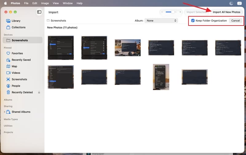 import all photos organized