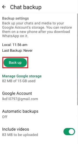 create whatsapp local backup
