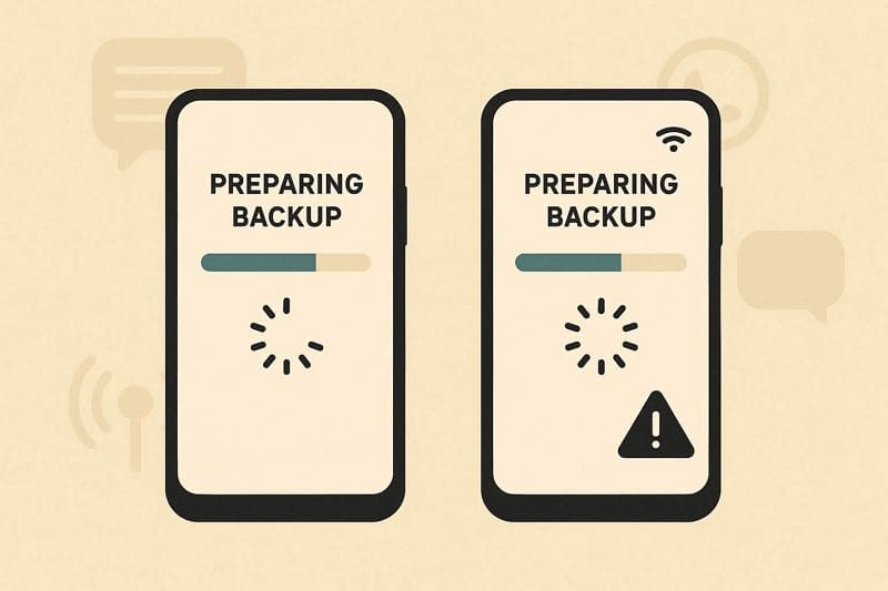 transfer stuck message preparing backup