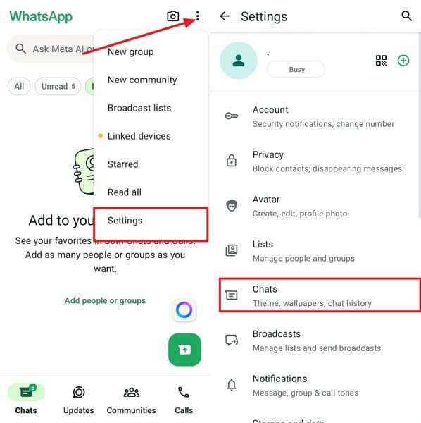 android whatsapp chat settings access