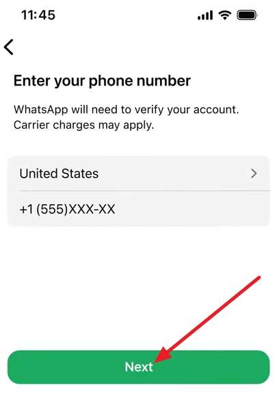 enter number new iphone whatsapp