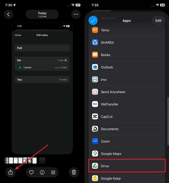 save poll screenshot cloud drive iphone