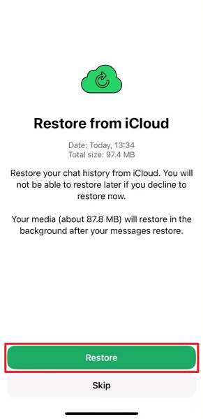 restore iphone whatsapp data via backup