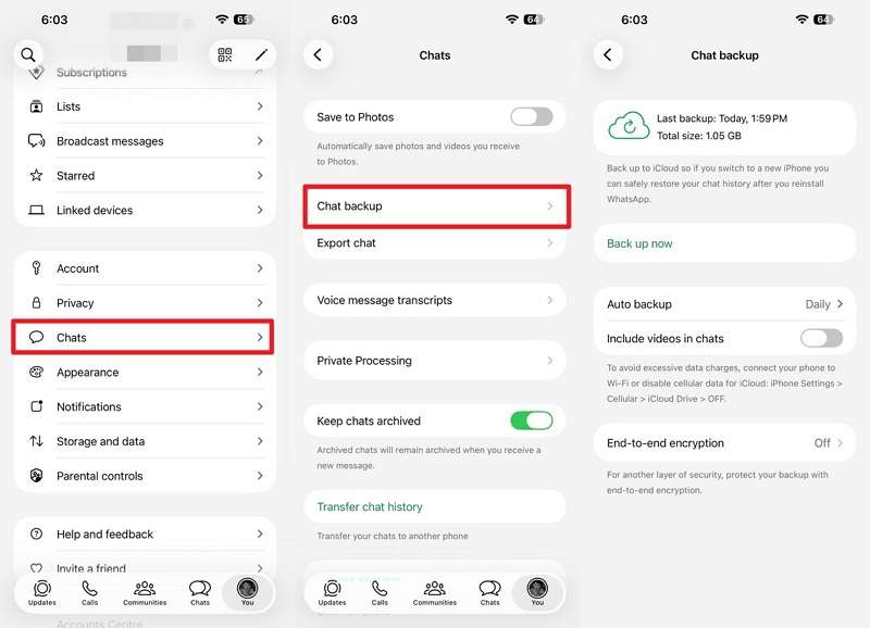 choose chats and backup