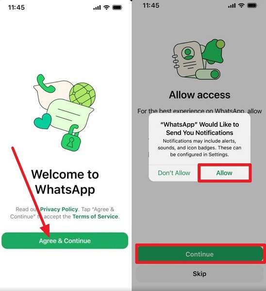 tap agree and continue
