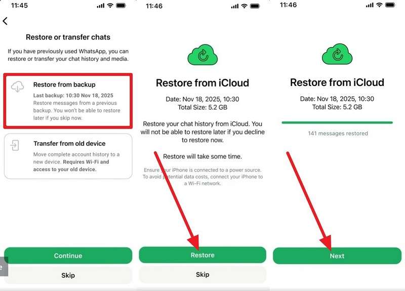 select restore from backup option