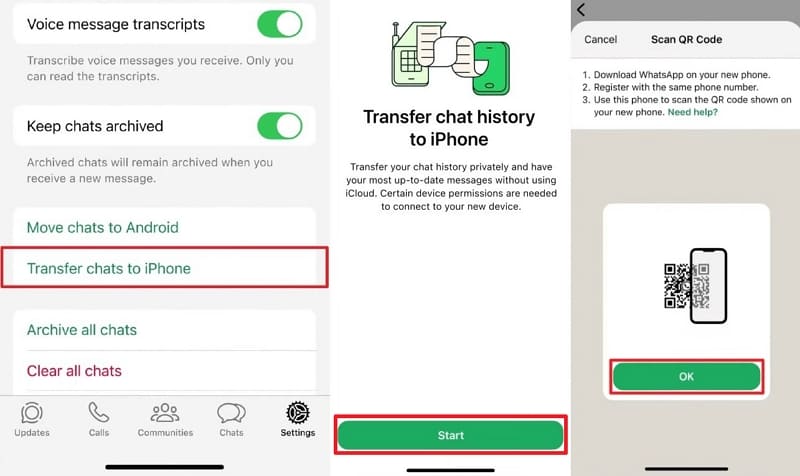 choose transfer chats to iphone