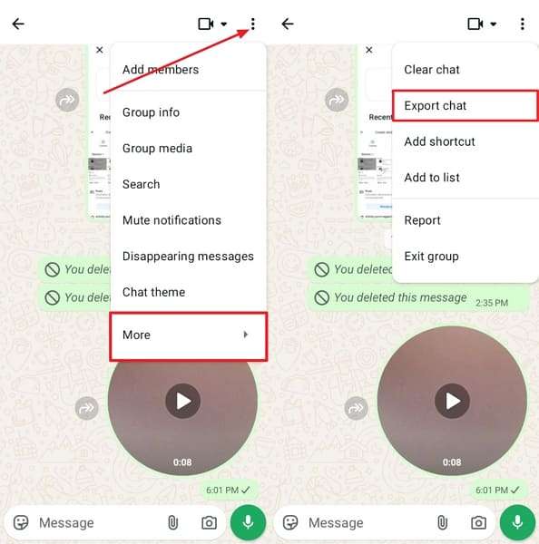 access android chat export