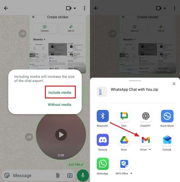 include media option whatsapp chat export