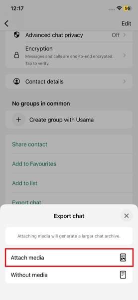 choose chat attach media export