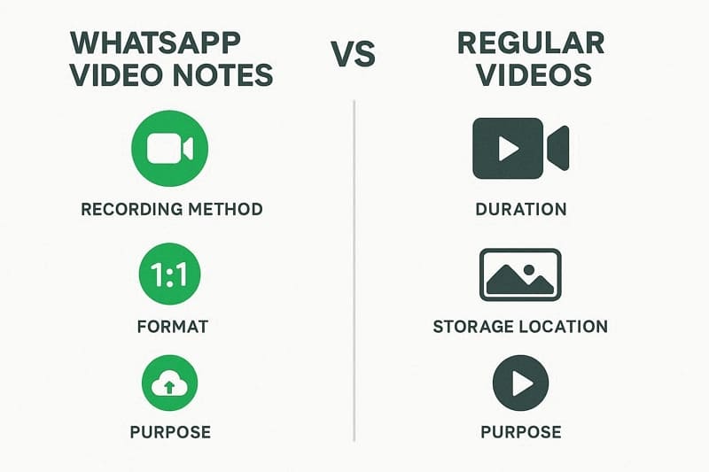 comparing video notes whatapp regular videos