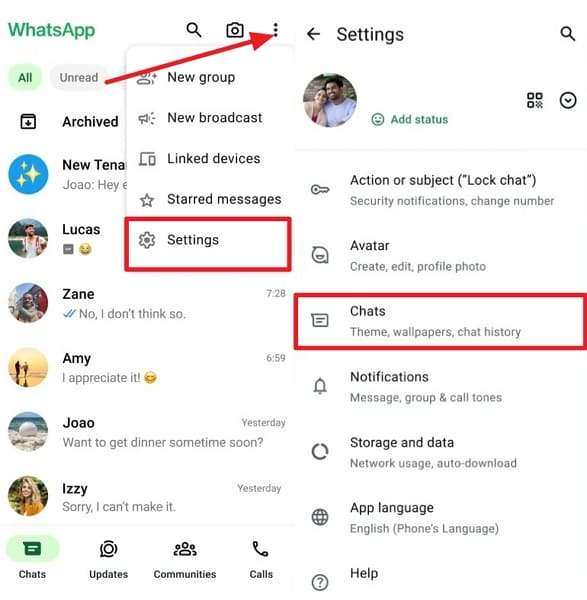 access whatsapp chat settings whatsapp