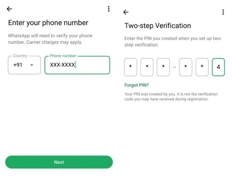 enter whatsapp code new phone