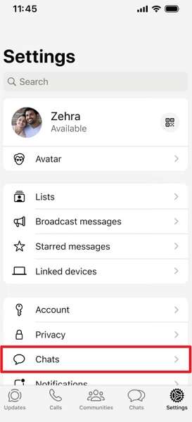 access iphone whatsapp chat settings