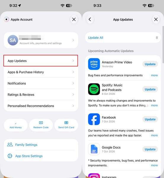 choose whatsapp and update