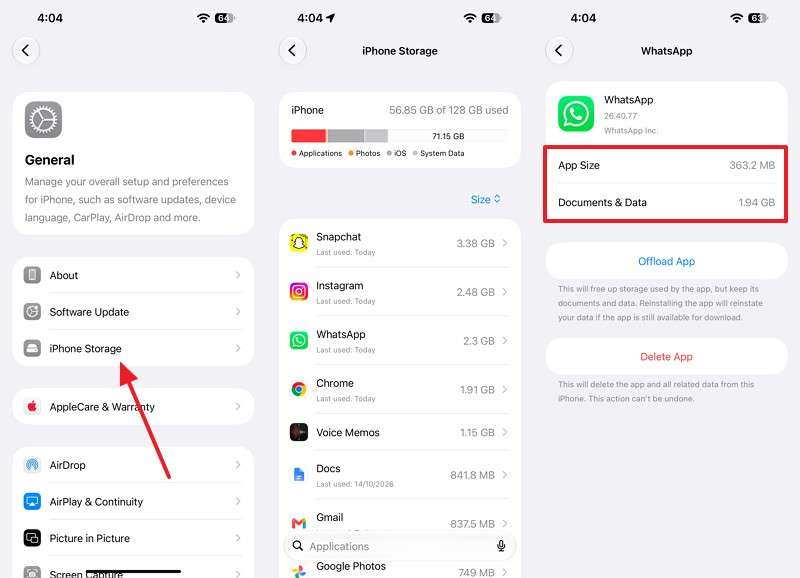 review app size and documents data