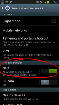 sélectionner NFC pour transférer de la musique depuis Samsung vers Samsung