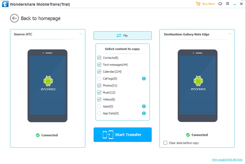 Conectar dispositivos para transferir arquivos da HTC para a Samsung