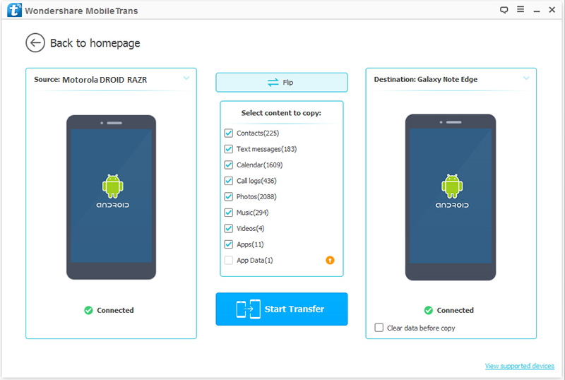 Motorola vers samsung-connectez les appareils sur l'ordinateur